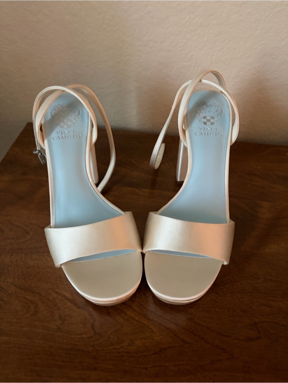 Vince Camuto Champagne Satin Ankle-Strap Heels